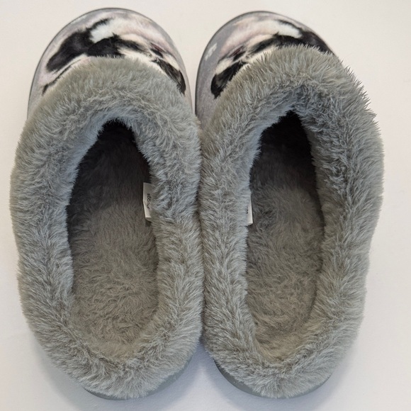 Snuggs Shitzu Dog Print Fluffy Gray Slippers New No Tags - Picture 6 of 8
